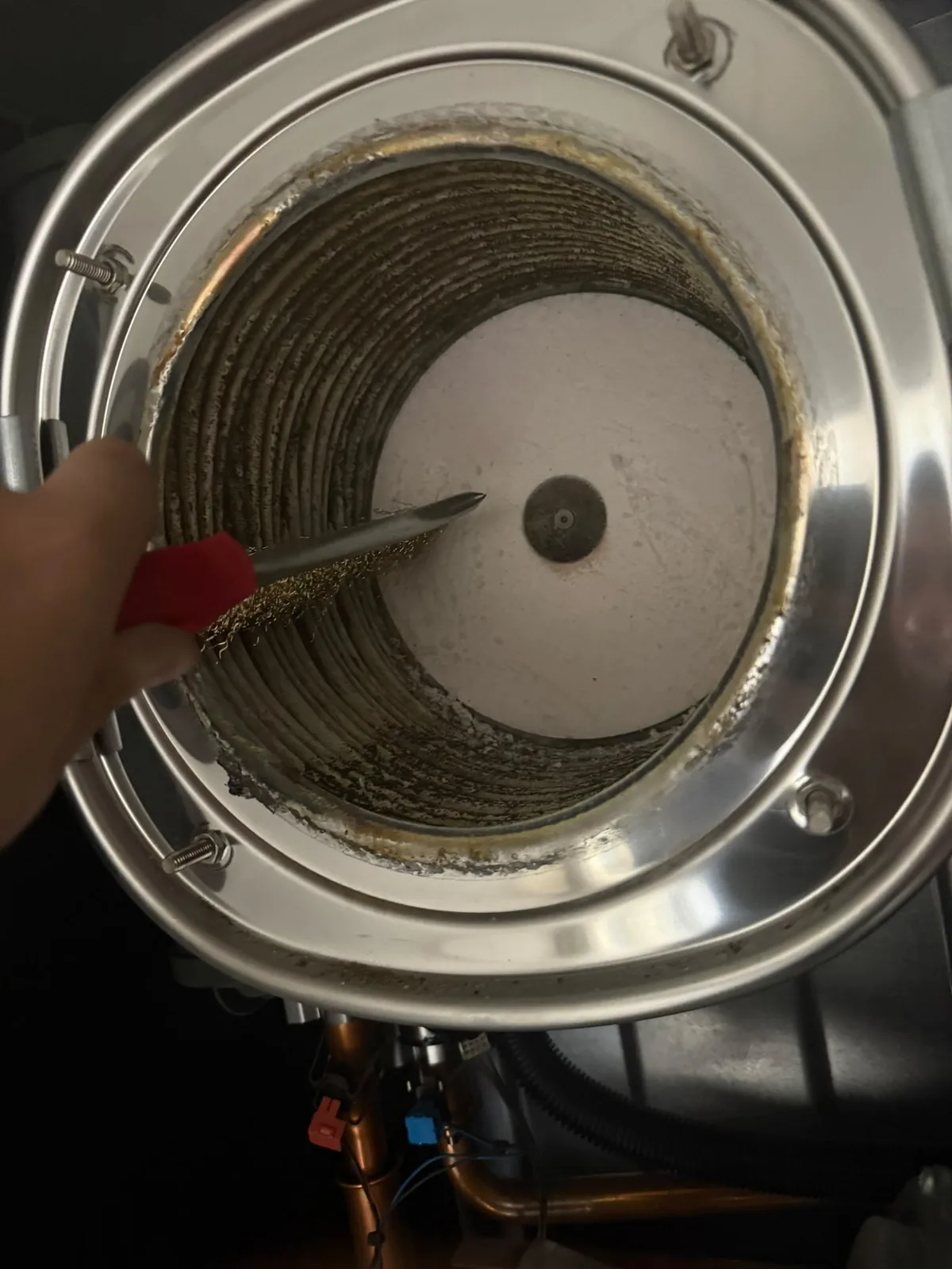 Boiler heat exchanger being inspected and cleaned by HB Group