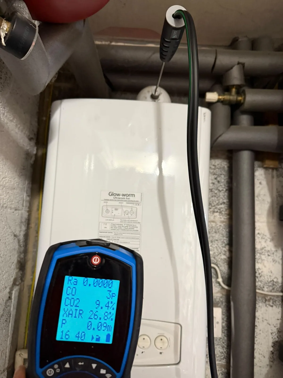 Boiler being tested with professional diagnostic equipment by HB Group